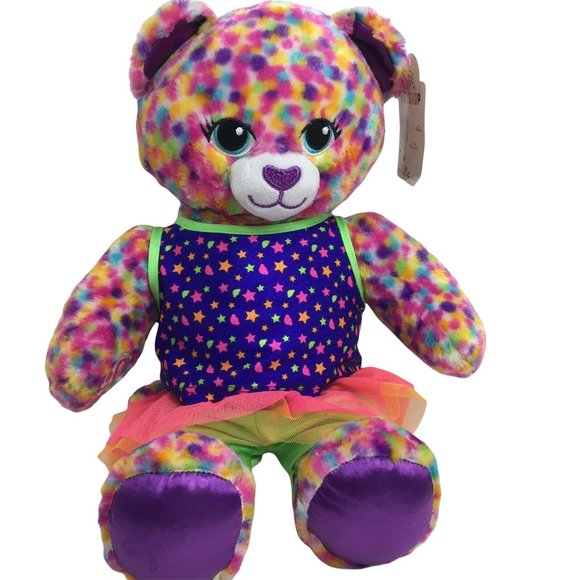 Build A Bear Plush Kitty Cat 16" Rainbow Confetti Leopard Neon 80's Outfit BAB - Picture 1 of 12
